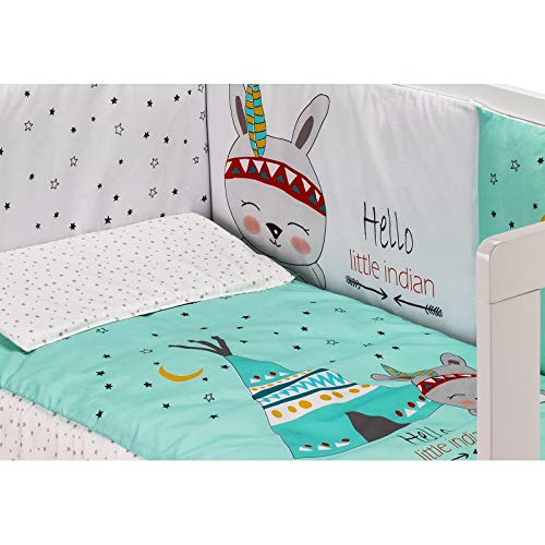 (VARIOS MODELOS) Edredón de cuna desenfundable + protector desenfundable + Cojín color BLANCO/MENTA, tamaño CUNA 60 x 120 (Regalo Babero Personalizado)