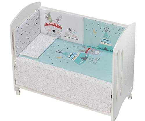 (VARIOS MODELOS) Edredón de cuna desenfundable + protector desenfundable + Cojín color BLANCO/MENTA, tamaño CUNA 60 x 120 (Regalo Babero Personalizado)