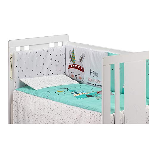 (VARIOS MODELOS) Edredón de cuna desenfundable + protector desenfundable + Cojín color BLANCO/MENTA, tamaño CUNA 60 x 120 (Regalo Babero Personalizado)