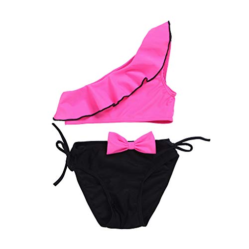 VECDY Bañador Bebe Niña, 2 Piezas Traje De Baño Moda Monokini Sin Tirantes Sólido con Volantes Dividir Natación Verano Tops Pantalones Cortos Monokini Bañador 2019 Brasileño Bikini (Rosa,110)