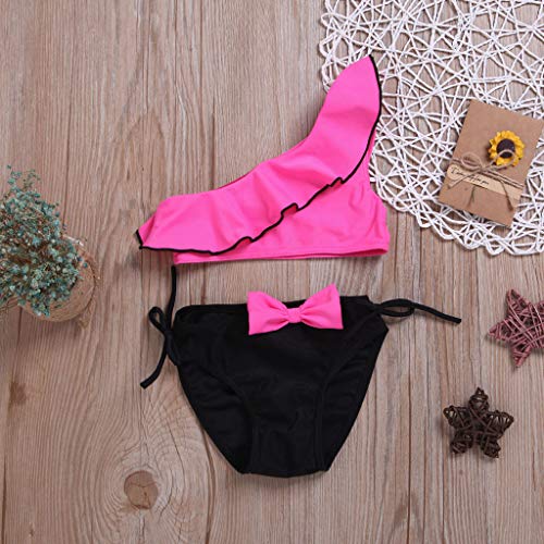 VECDY Bañador Bebe Niña, 2 Piezas Traje De Baño Moda Monokini Sin Tirantes Sólido con Volantes Dividir Natación Verano Tops Pantalones Cortos Monokini Bañador 2019 Brasileño Bikini (Rosa,110)