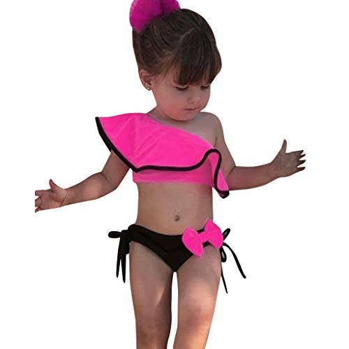 VECDY Bañador Bebe Niña, 2 Piezas Traje De Baño Moda Monokini Sin Tirantes Sólido con Volantes Dividir Natación Verano Tops Pantalones Cortos Monokini Bañador 2019 Brasileño Bikini (Rosa,110)