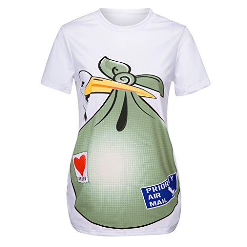 VECDY Ropa Premamá, Blusas Mujeres Verano De Manga Corta De Impresión De Dibujos Animados Suave Tops Camiseta Ropa De Embarazo Elasticidad Chaleco Camiseta De Huella (Verde,M)