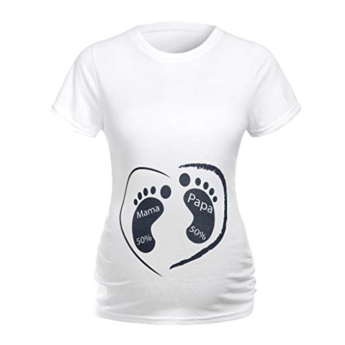 VECDY Ropa Premamá, Moda Camisetas Mujeres Verano Maternidad Manga Corta Letra De Impresión Tops Camiseta del Embarazo Suave Tops Ropa Elasticidad Embarazo Chaleco Embarazada(Blanco,M)