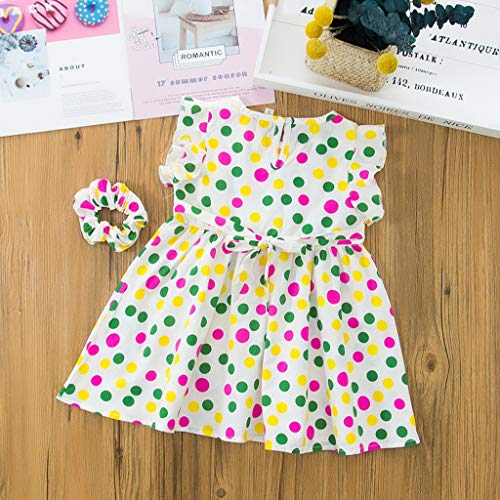 Vestido Casual NiñA Estampado De Lunares Sin Mangas De Verano AlgodóN Vestido De Princesa con Volantes Falda De Playa De Vacaciones+Banda para El Cabello Conjunto De 2 Piezas Regalo De CumpleañOs