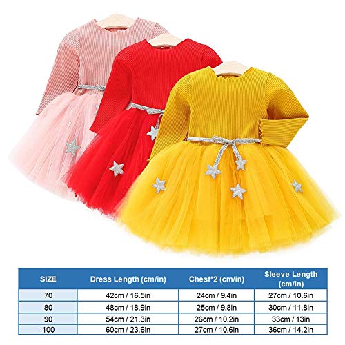 Vestido de tutú de punto con mangas largas para bebés Vestido de tul con princesa infantil y falda con mezcla de algodón con cintura de estrellas para