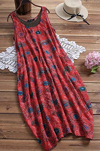 Vestido Tirantes Mujer Largo Bohemio Hippie Chic Vestido Estampado Floral Etnico Swing Vestido Linea a Tunica de Playa Casual Vestido Sin Mangas Hombros Descubierto Caftan Baño Talla Grande Maxi Dress