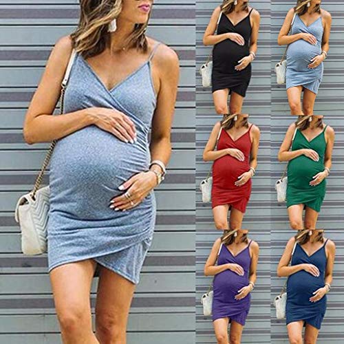 Vestidos Premama Verano SHOBDW Moda 2019 Vestido de Maternidad Sin Manga Slim Fit Túnica Mujer Color Sólido Ropa Premamá Cómoda Pijamas Mujer Tallas Grandes 5XL(Armada,M)