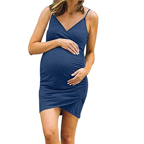 Vestidos Premama Verano SHOBDW Moda 2019 Vestido de Maternidad Sin Manga Slim Fit Túnica Mujer Color Sólido Ropa Premamá Cómoda Pijamas Mujer Tallas Grandes 5XL(Armada,M)