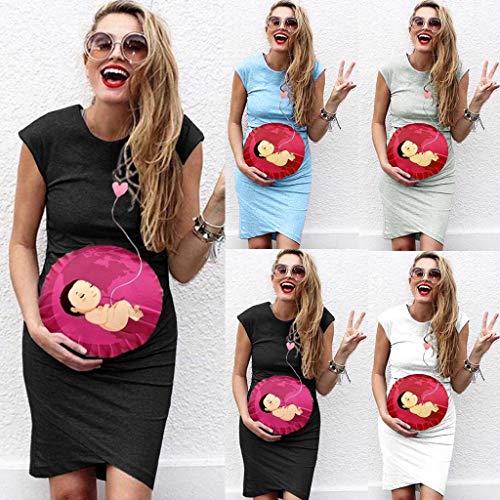 Vestidos Premama Verano SHOBDW Moda 2019 Vestidos Mujer Verano Impresión de Dibujos Animados Pijamas Mujer Tallas Grandes Ropa Premamá Cómoda Vestido de Maternidad de Fiesta(Gris,M)