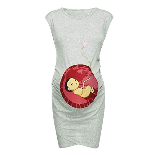 Vestidos Premama Verano SHOBDW Moda 2019 Vestidos Mujer Verano Impresión de Dibujos Animados Pijamas Mujer Tallas Grandes Ropa Premamá Cómoda Vestido de Maternidad de Fiesta(Gris,M)