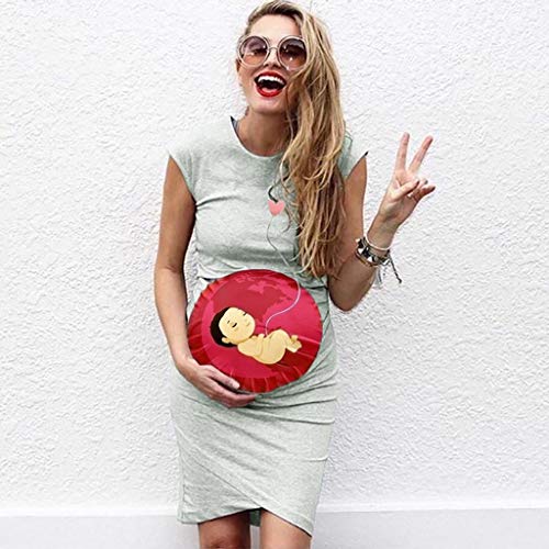 Vestidos Premama Verano SHOBDW Moda 2019 Vestidos Mujer Verano Impresión de Dibujos Animados Pijamas Mujer Tallas Grandes Ropa Premamá Cómoda Vestido de Maternidad de Fiesta(Gris,M)