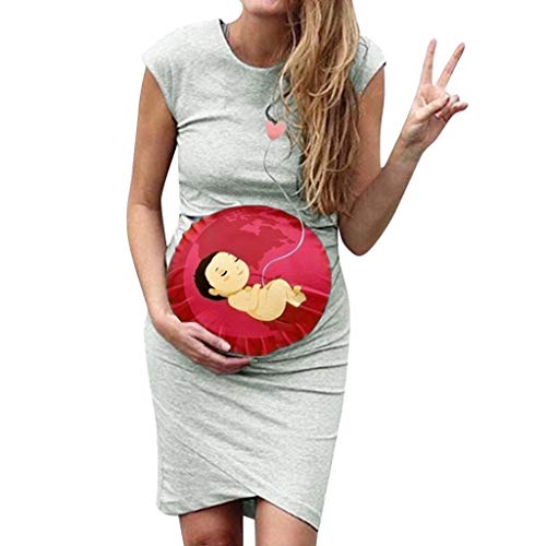 Vestidos Premama Verano SHOBDW Moda 2019 Vestidos Mujer Verano Impresión de Dibujos Animados Pijamas Mujer Tallas Grandes Ropa Premamá Cómoda Vestido de Maternidad de Fiesta(Gris,M)