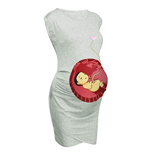 Vestidos Premama Verano SHOBDW Moda 2019 Vestidos Mujer Verano Impresión de Dibujos Animados Pijamas Mujer Tallas Grandes Ropa Premamá Cómoda Vestido de Maternidad de Fiesta(Gris,M)