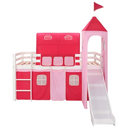 vidaXL Cama Alta para Niños Tobogán y Escalera Madera Pino 97x208 cm Somier Mueble Mobiliario Dormitorio Habitación Infantil Hogar