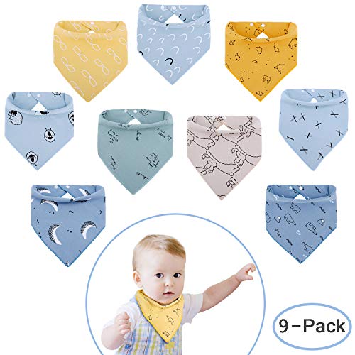 Viedouce Baberos Bebe Bandanas con 2 Ajustables Botón a Presión,100% Algodón Orgánico,Suave & Absorbente,Baberos Drool para Niños Niñas (color-09)