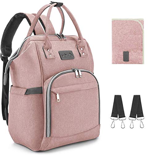 Viedouce Mochilas para Pañales Biberones,Bolso del Bebé Mamá,Impermeable con Estilo Oxford Bolso Pañal de Gran Capacidad, con Portátil Cambiador y 2 Piezas Ganchos Carrito Bebé (Rosado)