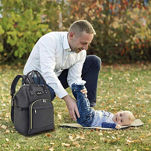 Viedouce Mochilas para Pañales Biberones,Bolso del Bebé Mamá,Impermeable con Estilo Oxford Bolso Pañal de Gran Capacidad, con Portátil Cambiador y 2 Piezas Ganchos Carrito Bebé (gris oscuro)