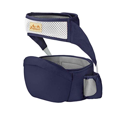 Viedouce Portabebé Ergonómico Asiento de Cadera,con Protección del Cinturón la Seguridad,Algodón Puro Ligero,Taburete de Cintura de Posición Múltiple por Bebé Niños 6-36 Meses(Azul Oscuro)