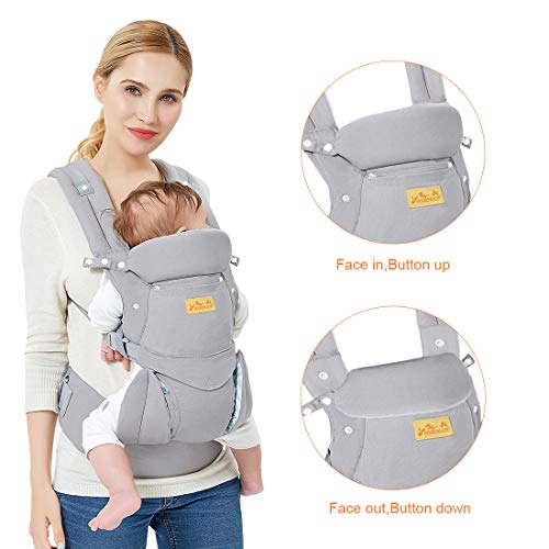 Viedouce Portabebé Ergonómico/Algodón Puro Ligero y Transpirable/Multiposición: Dorsal y Ventral/Reposacabezas Ajustable/para Recién Nacidos y Niños Pequeños de 3 a 48 Mes(3.5 a 20 kg)