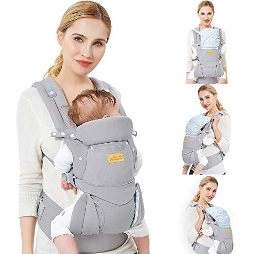 Viedouce Portabebé Ergonómico/Algodón Puro Ligero y Transpirable/Multiposición: Dorsal y Ventral/Reposacabezas Ajustable/para Recién Nacidos y Niños Pequeños de 3 a 48 Mes(3.5 a 20 kg)