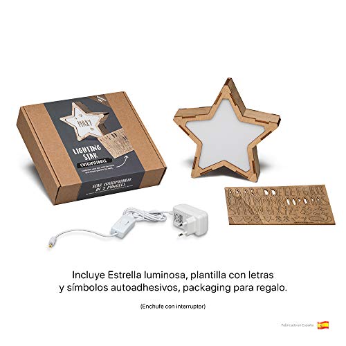 VINTIUN Lampara Infantil Quitamiedos para Niños/Bebé en forma de Estrella. Luz Nocturna Personalizable con Tu Nombre (Corriente)