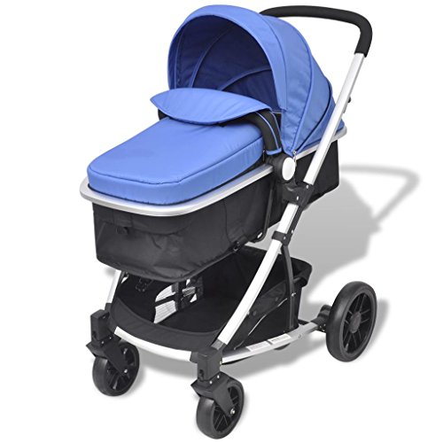 Vislone Plegable Silla de Paseo Cochecito de Bebé Ruedas Bloqueables Giratorias 360 Grados Capacidad de Peso 15kg Compacta y Manejable Aluminio y Tela Oxford Azul y Negro 97x49x101cm