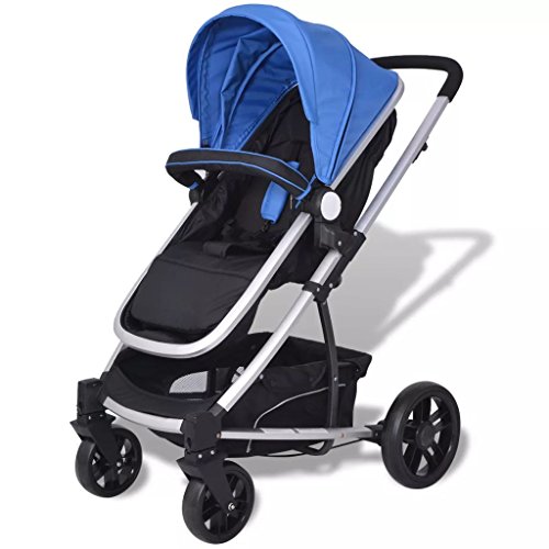 Vislone Plegable Silla de Paseo Cochecito de Bebé Ruedas Bloqueables Giratorias 360 Grados Capacidad de Peso 15kg Compacta y Manejable Aluminio y Tela Oxford Azul y Negro 97x49x101cm