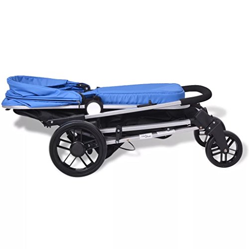 Vislone Plegable Silla de Paseo Cochecito de Bebé Ruedas Bloqueables Giratorias 360 Grados Capacidad de Peso 15kg Compacta y Manejable Aluminio y Tela Oxford Azul y Negro 97x49x101cm