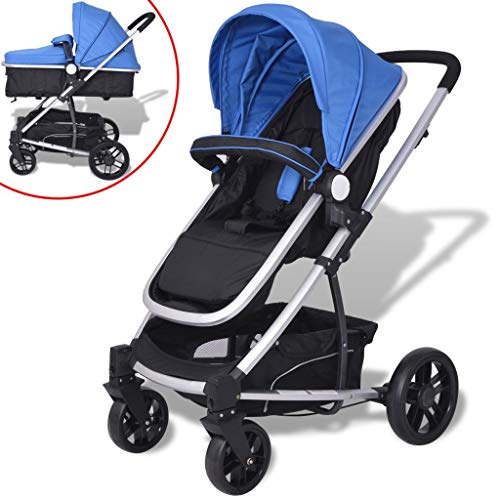 Vislone Plegable Silla de Paseo Cochecito de Bebé Ruedas Bloqueables Giratorias 360 Grados Capacidad de Peso 15kg Compacta y Manejable Aluminio y Tela Oxford Azul y Negro 97x49x101cm