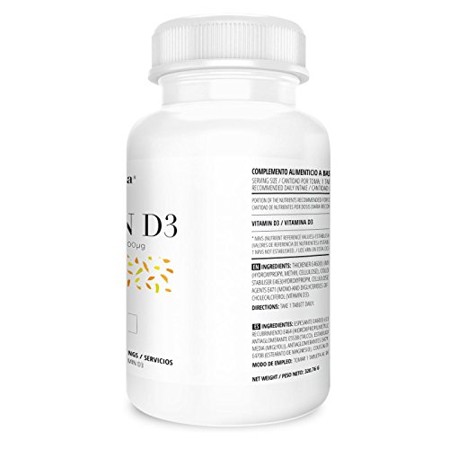 Vitamina D3 de Vitaminalia | Colecalciferol 4000 IU | Suplementación para 1 Año | Absorción de Calcio + Salud Articular + Función Hormonal | Apto Vegetariano, Sin Gluten, Sin Lactosa | 365 tabletas