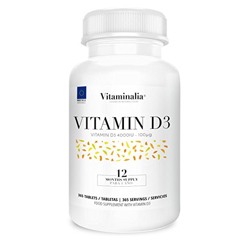 Vitamina D3 de Vitaminalia | Colecalciferol 4000 IU | Suplementación para 1 Año | Absorción de Calcio + Salud Articular + Función Hormonal | Apto Vegetariano, Sin Gluten, Sin Lactosa | 365 tabletas