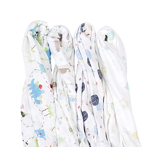 Viviland Mantas Envolventes de Muselina de Bambú Algodón,Swaddle Paquete de 4, Mantitas para Bebes Recién Nacidos,120x120 cm