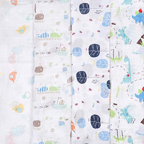 Viviland Mantas Envolventes de Muselina de Bambú Algodón,Swaddle Paquete de 4, Mantitas para Bebes Recién Nacidos,120x120 cm