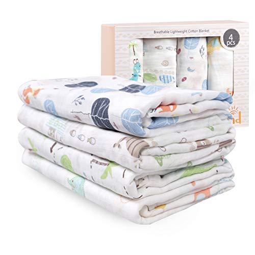 Viviland Mantas Envolventes de Muselina de Bambú Algodón,Swaddle Paquete de 4, Mantitas para Bebes Recién Nacidos,120x120 cm