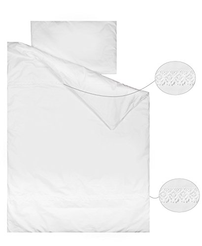 Vizaro - Funda Nórdica y Funda Almohada Cuna 60x120cm - Algodón Puro - Med. 90x120cm, 30x60cm - Hecho UE, OekoTex - Bordado Blanco