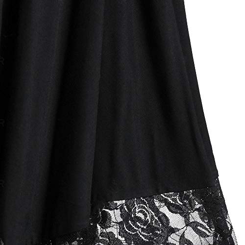 VJGOAL Mujer Moda Halloween Punk Vestido gótico Sexy Fuera del Hombro Encaje Patchwork Media Manga Vestido Plisado Negro