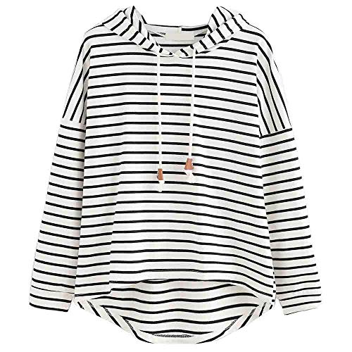 VJGOAL Mujer otoño Plus Size Moda Raya con Bolsillos Casual Sweatshirt Manga Larga Crop Jumper Pullover Tops (Blanco, L)