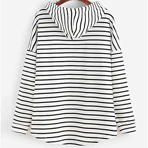 VJGOAL Mujer otoño Plus Size Moda Raya con Bolsillos Casual Sweatshirt Manga Larga Crop Jumper Pullover Tops (Blanco, M)