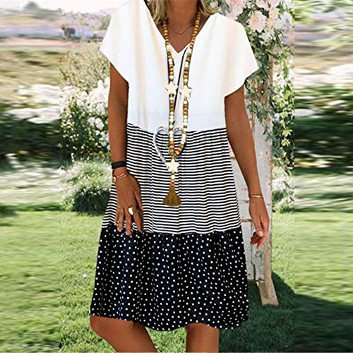 VJGOAL Mujer Vestido Bohemian Cuello V Manga Corta Verano Patchwork de Moda Casual Vestido Recto Suelto de Talla Grande