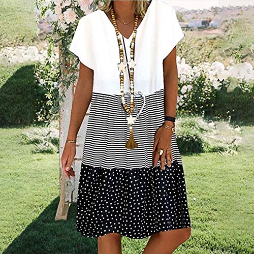 VJGOAL Mujer Vestido Bohemian Cuello V Manga Corta Verano Patchwork de Moda Casual Vestido Recto Suelto de Talla Grande