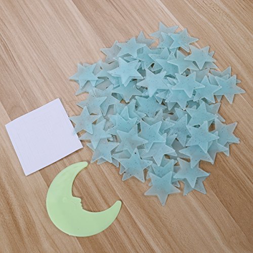 VORCOOL Luna Estrellas Luminosas Pegatinas de Pared Techo Brillan Oscuridad Azul Claro 101 Unidades