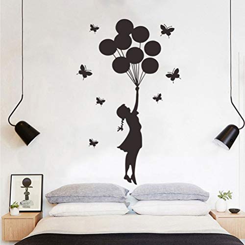 VOSAREA Tatuajes de Pared calcomanías Mural Mariposa Globo Chica extraíble DIY para niños Dormitorio Sala de Estar decoración para el hogar