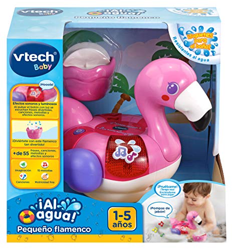 VTech-¡Al Agua Pequeño Flamenco Juguete electrónico para el baño con Voces, Sonidos, Luces y Canciones. (3480-516222)