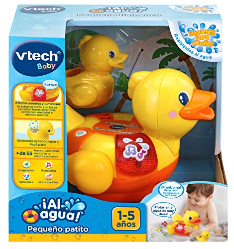 VTech-¡Al Agua Pequeño Patito Juguete electrónico para el baño con Voces, Sonidos, Luces y Canciones. (3480-516122)