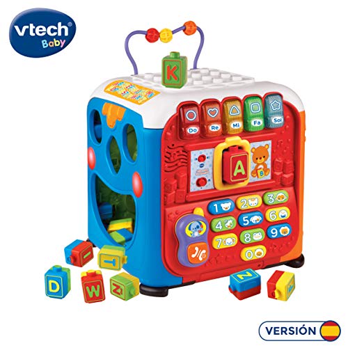 VTech- Alfacubo sorpresas Maxi Cubo de Actividades Que Contiene Engranajes y Bloques de construcción, más de 30 Canciones, Frases y melodías Que enseñan Formas, Letras, Colores y música (3480-135422)