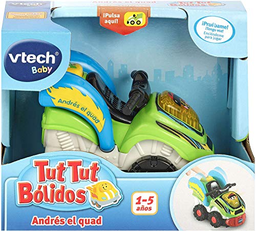 VTech- Andrés el Quad TutTut Bólidos Vehículo Interactivo con Voz, música y Efectos de Sonido, Incluye botón Sorpresa, Multicolor (80-517122)