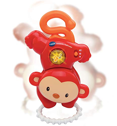 VTech - Armando Multicolor, Monito Interactivo Que Habla, Canta y emite Sonidos Cuando el bebé lo agita, sonajero y 8 Anillas con Diferentes Texturas, válido para Silla Paseo, Coche (80-185522)