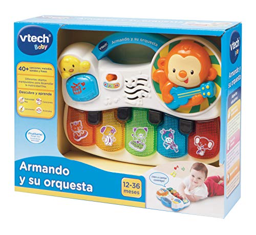 VTech- Armando y su Orquesta Piano Interactivo para Aprender los Instrumentos, los Animales y Sus Sonidos, Color Blanco, 27.4 x 21.6 x 7.9 (3480-150822)