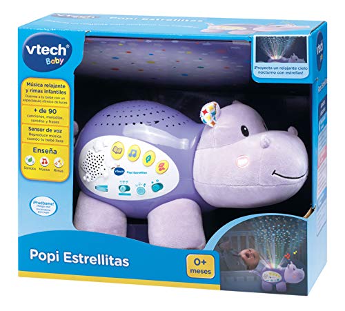 VTech Baby - Popi estrellitas, Proyector de bebe con música relajante para ayudarle a dormir, historias, sonidos de la naturaleza, rimas infantiles y canciones de cuna, temporizador (80-180922)